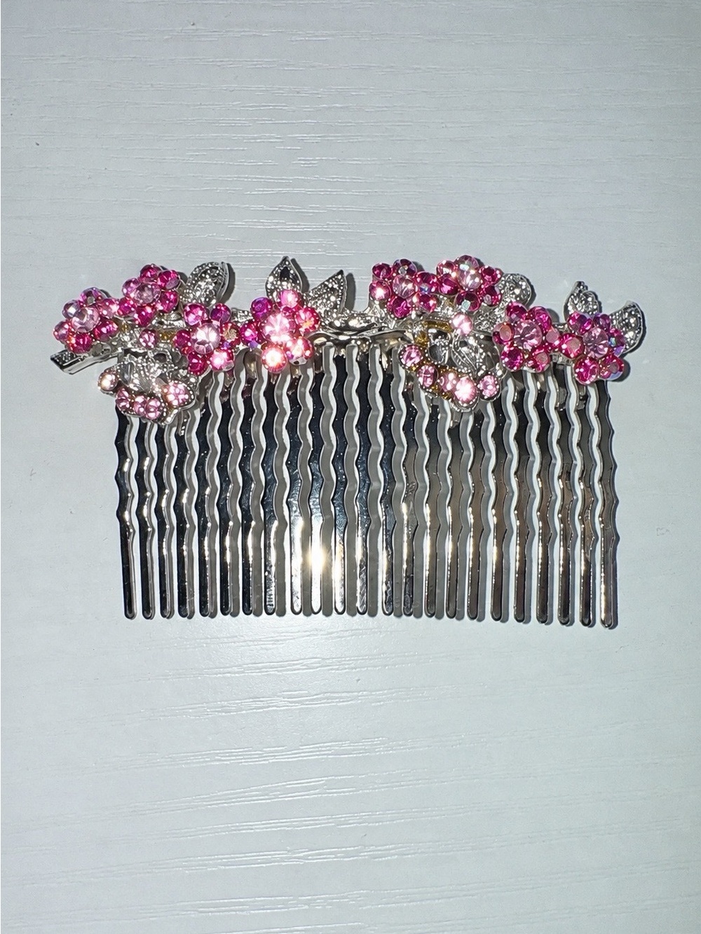 Pink Crystal Floral Hair Comb - Elegant Women’s Hair Accessory